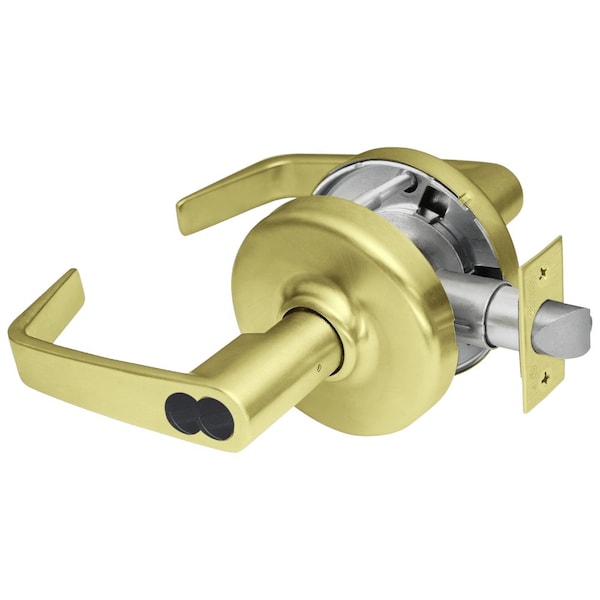 Grade 1 Storeroom/Closet Cylindrical Lock, Newport Lever, SFIC Less Core, Stn Brss Fnsh, Non-handed